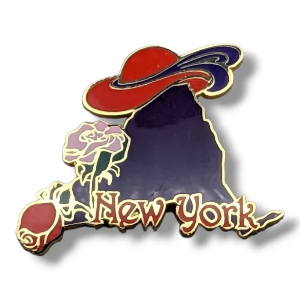 Red Hat Society New York Pink Red Roses Gold Tone Hat Lapel Pin